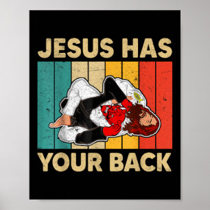 Jezus heeft je rug Jiu Jitsu Retro Christelijke Ma Poster