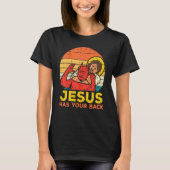 Jezus heeft je rug Jiu Jitsu Retro Christelijke Ma T-shirt (Voorkant)
