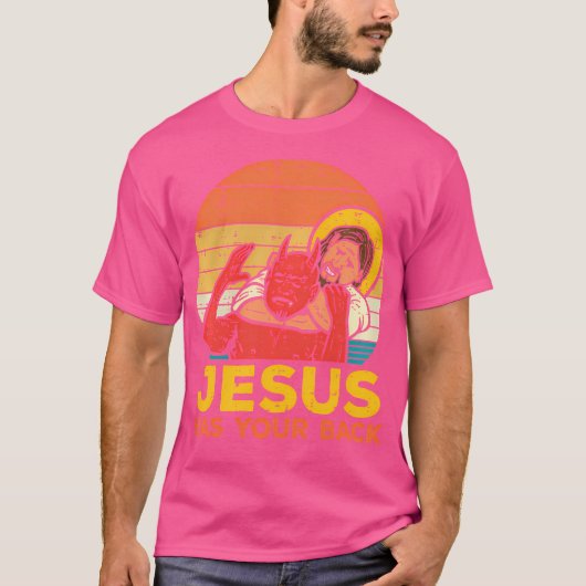 Jezus heeft je rug Jiu Jitsu Retro Christelijke Ma T-shirt (Voorkant)