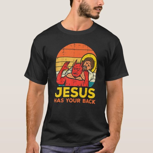 Jezus heeft je rug Jiu Jitsu Retro Christelijke Ma T-shirt (Voorkant)
