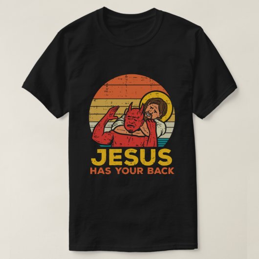 Jezus heeft je rug Jiu Jitsu Retro Christelijke Ma T-shirt (Design voorkant)
