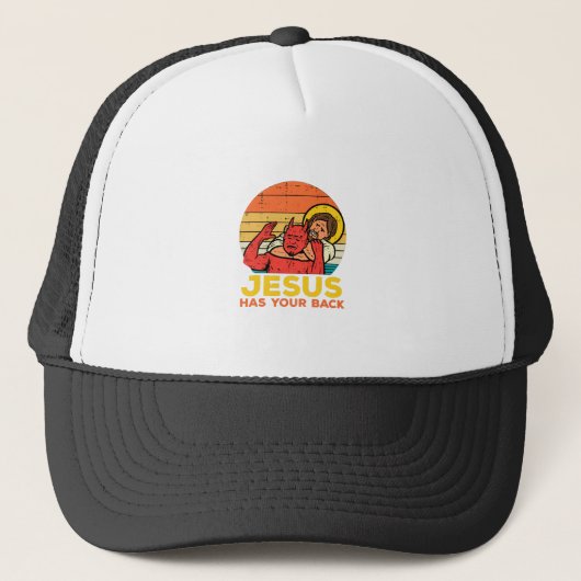 Jezus heeft je rug Jiu Jitsu Retro Christelijke Ma Trucker Pet (Voorkant)