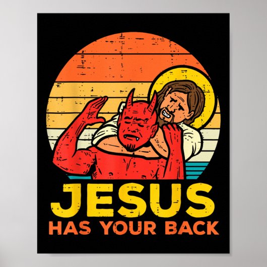 Jezus heeft je rug - Retro Sunset Jesus Worstelen Poster (Voorkant)