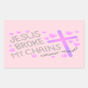Jezus heeft mijn ketens gebroken met roze kruis rechthoekige sticker