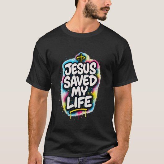 Jezus heeft mijn leven gered - Graffiti Christelij T-shirt (Voorkant)