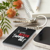 Jezus heeft nooit Christelijk geloofsworstelen geb Sleutelhanger (Voorkant Rechts)