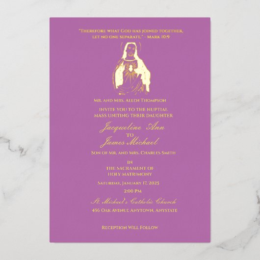 Jezus Heilig Hart Katholiek Folie Uitnodiging (Voorkant)