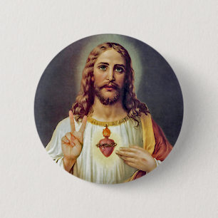  Jezus Heilig Hart Vredesteken Portret Ronde Button 5,7 Cm