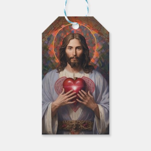 Jezus heilige hart olie schilderij cadeaulabel (Voorkant)