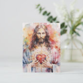Jezus heilige hart waterverf briefkaart (Staand voorkant)