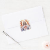 Jezus heilige hart waterverf vierkante sticker (Envelop)