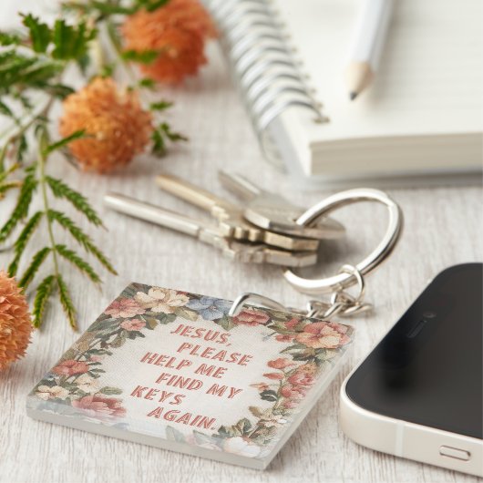 Jezus, help me alsjeblieft mijn sleutels weer grap sleutelhanger (Voorkant Rechts)