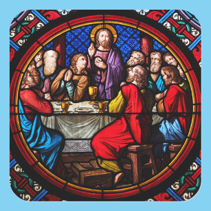 Jezus het laatste superkleurige Glas in lood Vierkante Sticker