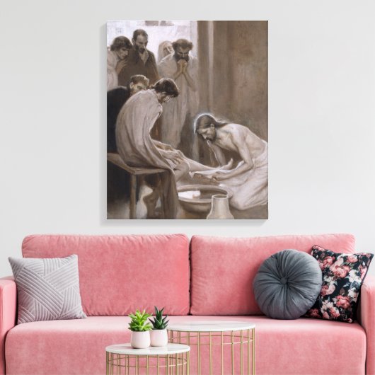 Jezus Het wassen van de voeten van Zijn discipelen Canvas Afdruk (Insitu (Woonkamer))