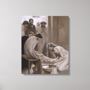 Jezus Het wassen van de voeten van Zijn discipelen Canvas Afdruk