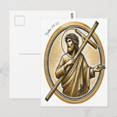 Jezus hief het gouden kruis op met liefde briefkaart (Voorkant / Achterkant)