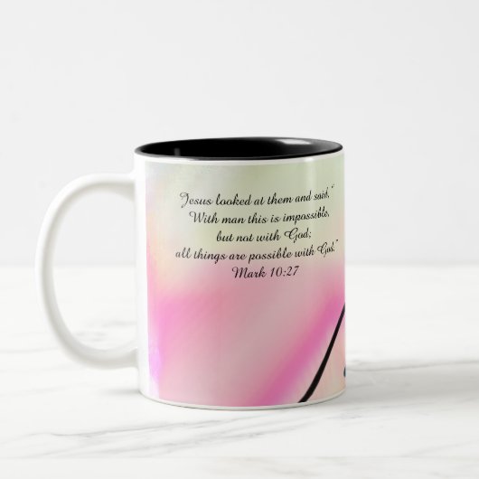 Jezus hier tweekleurige koffiemok (Links)