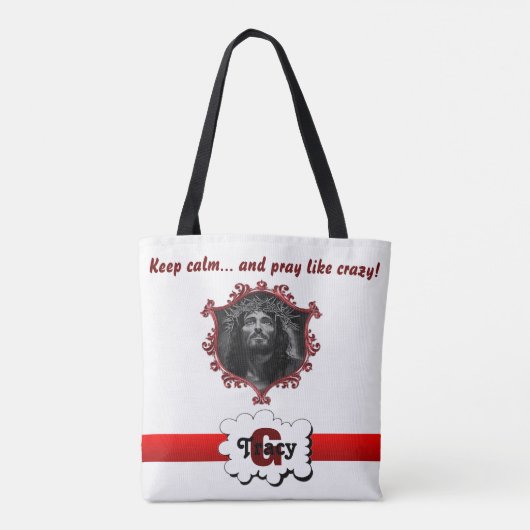 Jezus Hou rustig en bid als een gekke monogram tas (Achterkant)