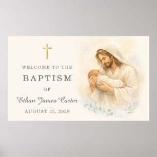 Jezus houdt baby doop welkom aquarel poster