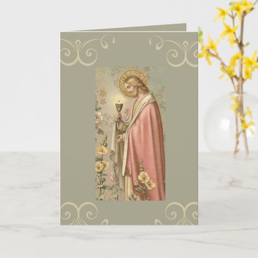 Jezus houdt de Eerste Heilige Communie van Chalice Kaart (Gele Bloem)