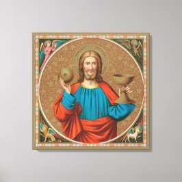 Jezus houdt de Eucharist vast (SNV 050) Canvas Afdruk