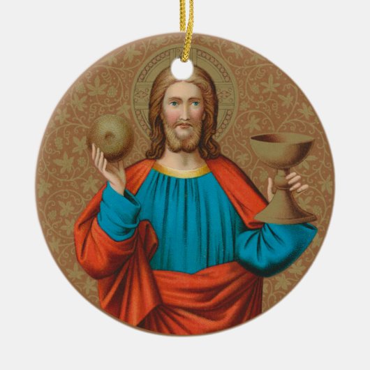 Jezus houdt de Eucharist vast (SNV 050) Keramisch Ornament (Voorkant)