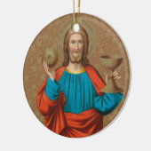 Jezus houdt de Eucharist vast (SNV 050) Keramisch Ornament (Links)
