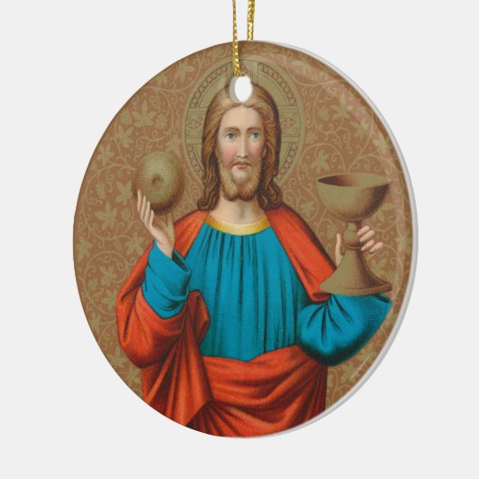 Jezus houdt de Eucharist vast (SNV 050) Keramisch Ornament (Links)