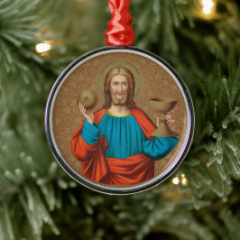 Jezus houdt de Eucharist vast (SNV 050) Metalen Ornament