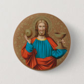 Jezus houdt de Eucharist vast (SNV 050) Ronde Button 5,7 Cm (Voorkant)