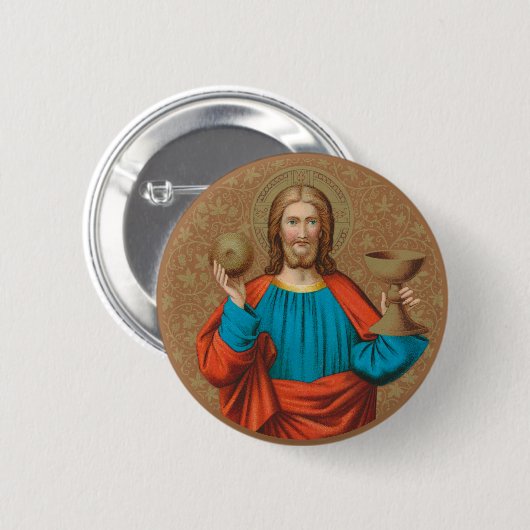 Jezus houdt de Eucharist vast (SNV 050) Ronde Button 5,7 Cm (Voorkant /achterkant)