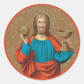 Jezus houdt de Eucharist vast (SNV 050) Ronde Sticker (Voorkant)