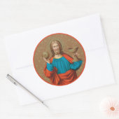 Jezus houdt de Eucharist vast (SNV 050) Ronde Sticker (Envelop)