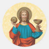 Jezus houdt de Eucharist vast (SNV 050) Ronde Sticker (Voorkant)