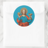 Jezus houdt de Eucharist vast (SNV 050) Ronde Sticker (Tas)