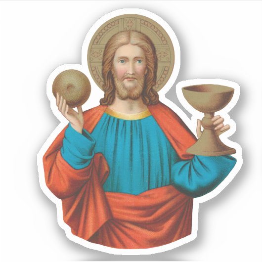 Jezus houdt de Eucharist vast (SNV 050) Sticker (Voorkant)