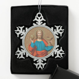 Jezus houdt de Eucharist vast (SNV 050) Tin Sneeuwvlok Ornament
