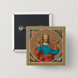 Jezus houdt de Eucharist vast (SNV 050) Vierkante Button 5,1 Cm