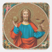 Jezus houdt de Eucharist vast (SNV 050) Vierkante Sticker (Voorkant)