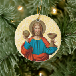 Jezus houdt de Eucharist vast (SNV 050) x 2 Keramisch Ornament