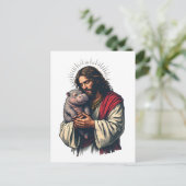 Jezus houdt een Baby Moo Deng Hippo vast Briefkaart (Staand voorkant)