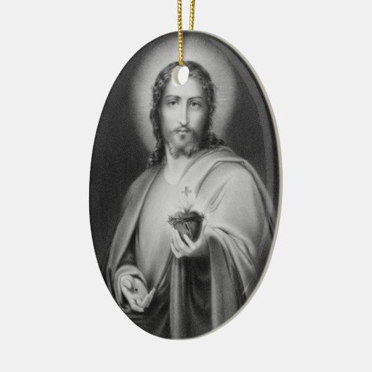 Jezus houdt een heilig hartsornament vast keramisch ornament (Links)