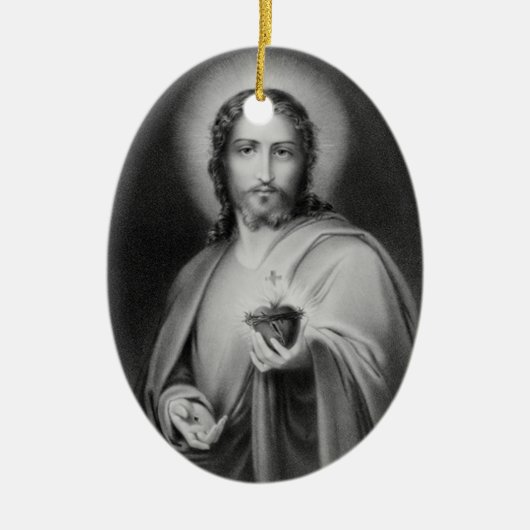 Jezus houdt een heilig hartsornament vast keramisch ornament (Voorkant)