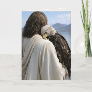 Jezus houdt een vermoeide Amerikaanse zeearend vas Kaart