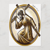 Jezus houdt gouden kruis eerbiedig briefkaart (Voorkant)