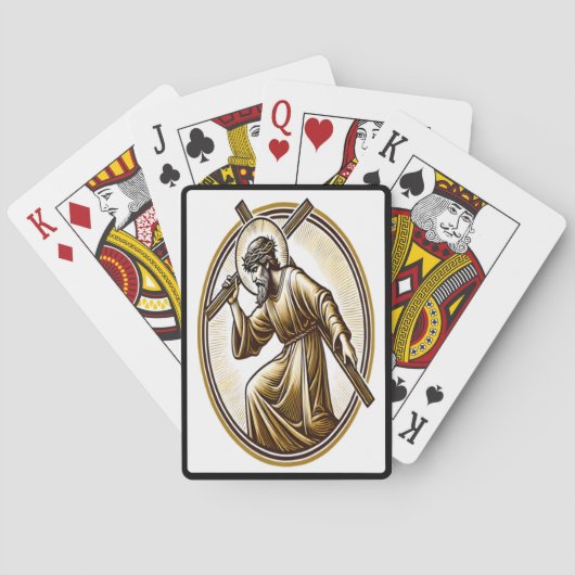 Jezus houdt gouden kruis eerbiedig pokerkaarten (Achterkant)
