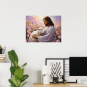 Jezus houdt het verloren schaap - Christelijke Kun Poster (Thuiskantoor)