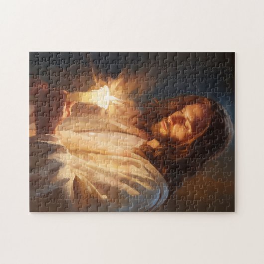 Jezus houdt kaars puzzel legpuzzel (Horizontaal)