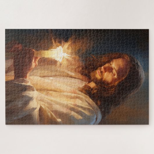 Jezus houdt kaars puzzel legpuzzel (Horizontaal)