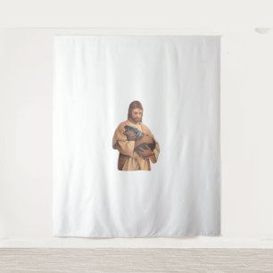Jezus houdt Moo Deng Tanktop vast Wandkleed